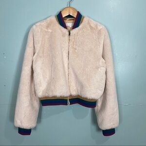 Spiritual Gangster‎ SG Furry Bomber Jacket Rainbow Sz Small